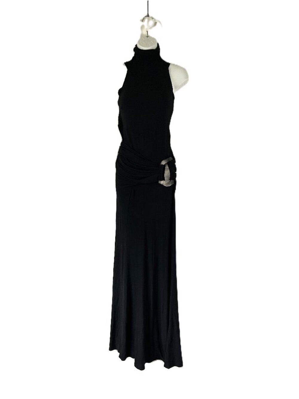 Donna Karen Wool Blend High Neck Maxi Dress w Leather Faux Belt S (flaws)